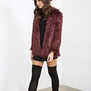Forever21 Plus size Collarless Faux Fur Coat - 2XL